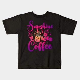 Sunshine and Iced Coffee Funny Summer Beach Sunshine Kids T-Shirt